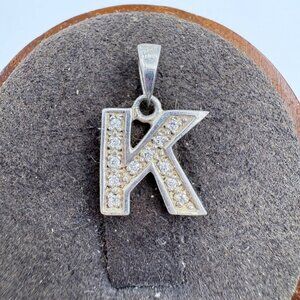 VTG Sterling Silver 925 Cubic Zirconia Letter K Initial Pendant Size 0.5" Length